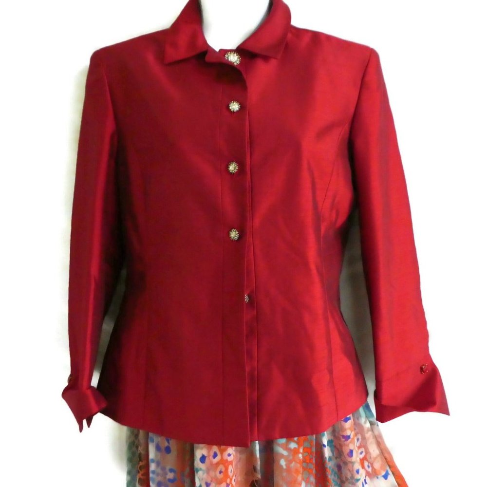 Vintage 90s Y2K Red Blazer Red Rhinestone Jewel Stone Buttons Lined Princess 6 - Picture 11 of 14